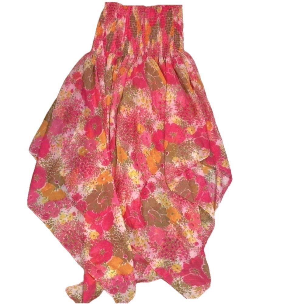 🌷 Steve Madden 🌷 Vibrant Pink Floral Print Chiffon Shirred Top Dress or Skirt